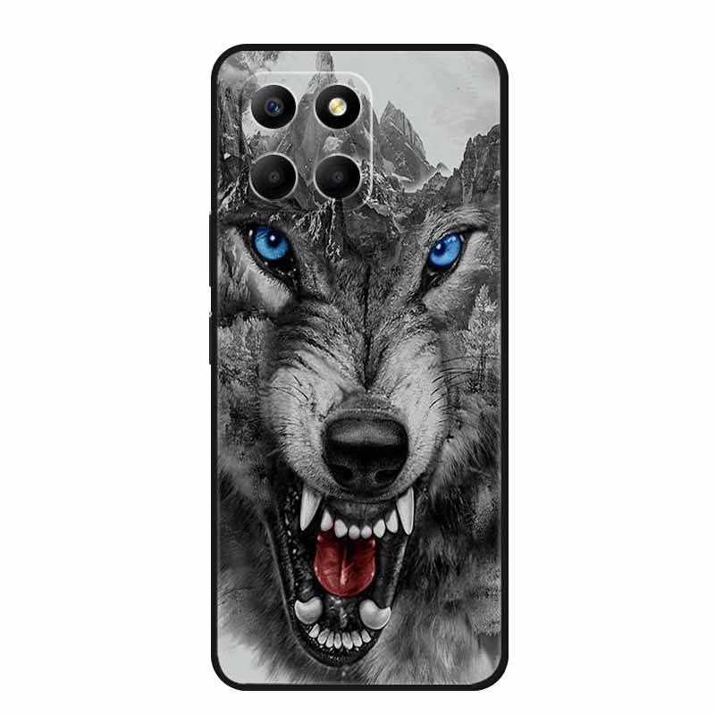 Etui For Honor X6a Zwierzęta TPU Silikon Miękki Tylny Pokrowiec na Telefon dla Huawei Honor X6a HonorX6A 2023 Ochronny Wilk Czarny Fajny Capa