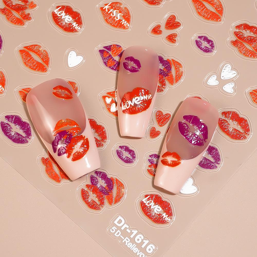 Redanco 5D Fiery Red Lips 3D Nail Stickers - Valentine's Day Edition (DR1616)