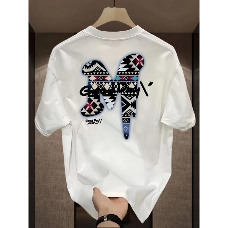 

Мужская летняя модная повседневная спортивная футболка с коротким рукавом и круглым вырезом, свободного кроя оверсайз, с креативным принтом буквы M из 100 хлопка S