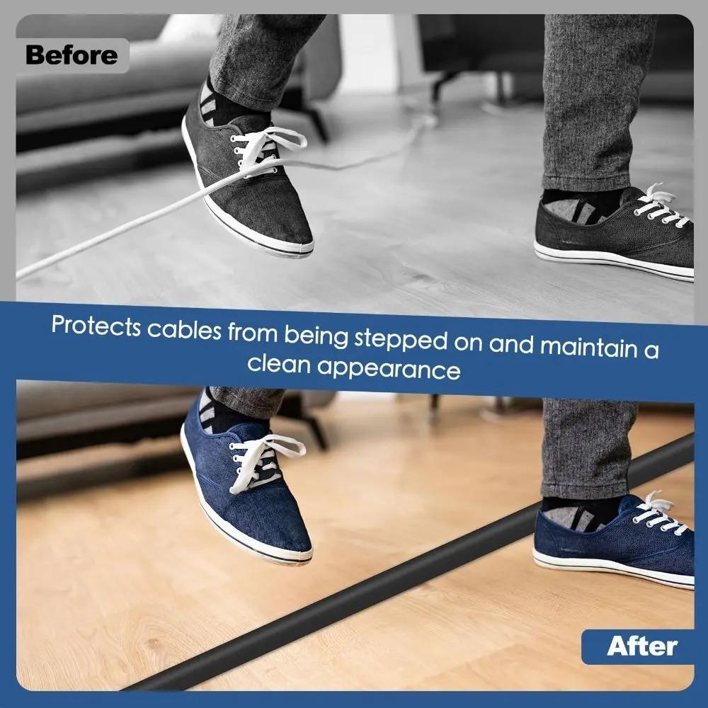 1PC 1m/39.37inch Self Adhesive Floor Cord Cover Trimmable Cable Management PVC Low Profile Power Cord Protector Home Office