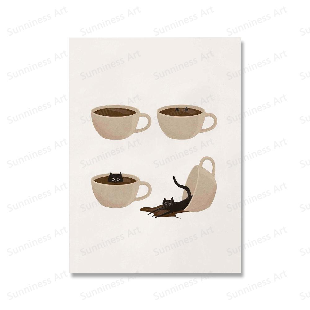 

Постеры с изображением кота и кофе, горшок Мока, настенная живопись на холсте, современные принты в скандинавском стиле, картины для гостиной, кухни, украшения дома 21x30cm No Framed белый