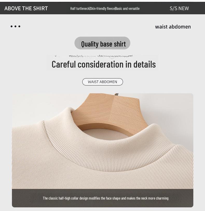 H331 Women's Slim Fit Knitted Half Turtleneck Sweater - Plus Velvet, Warm Long Sleeve Top for Autumn and Winter