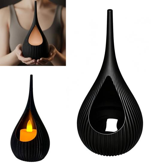 Yousheng Compact Size Candlestick, Vertical Grain Texture Candle Holder, Water Drop Shape 3D Printed Candlestick for Living Room Dining Table