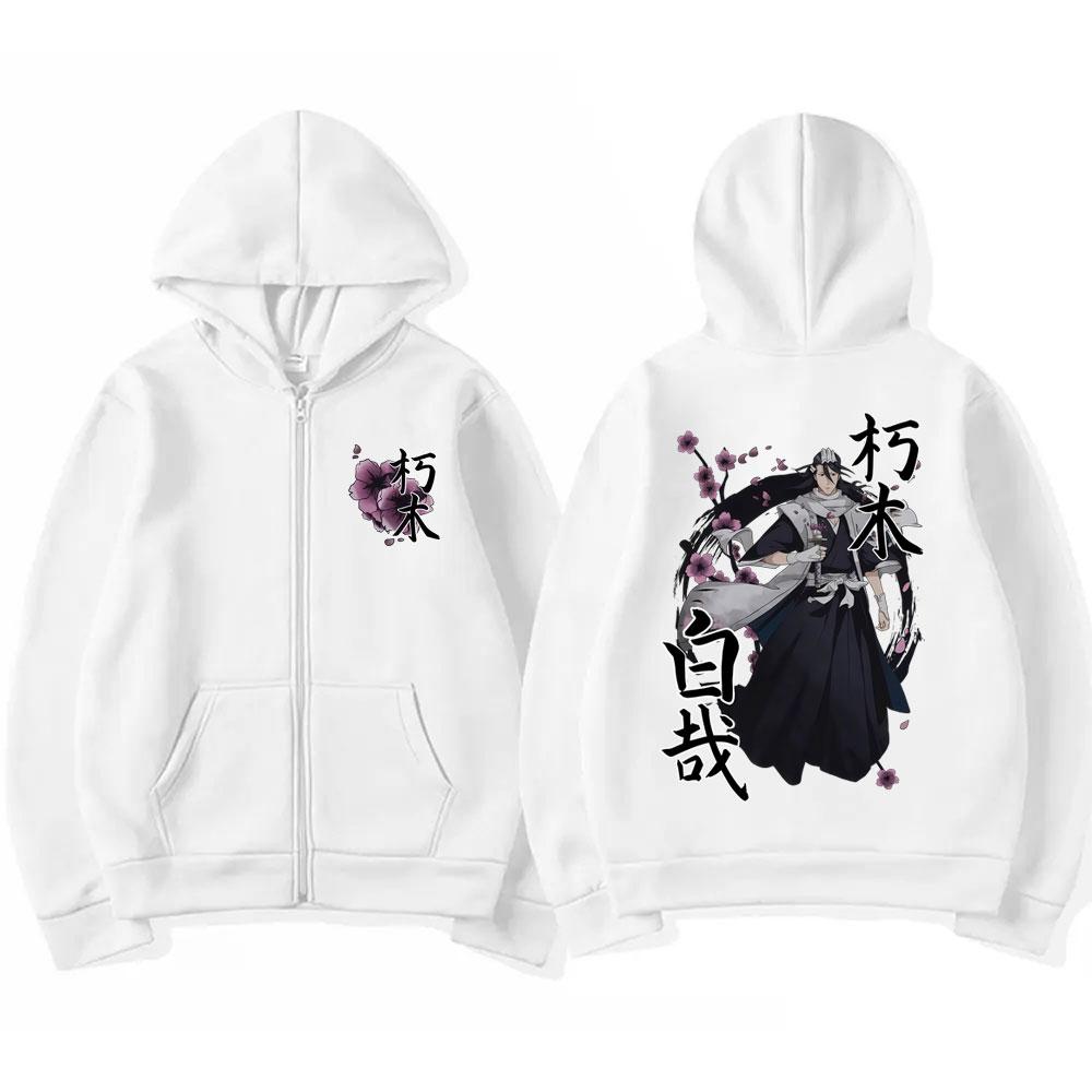 Anime Bleach Kuchiki Byakuya Cherry Blossom Zipper Hoodie Men Women Fashion Casual Oversized Jacket Man Fleece Sweatshirt