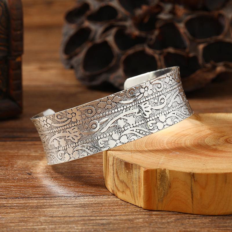 Retro metal wide version open bracelet personalized silver exotic bracelet women's medieval niche accessories