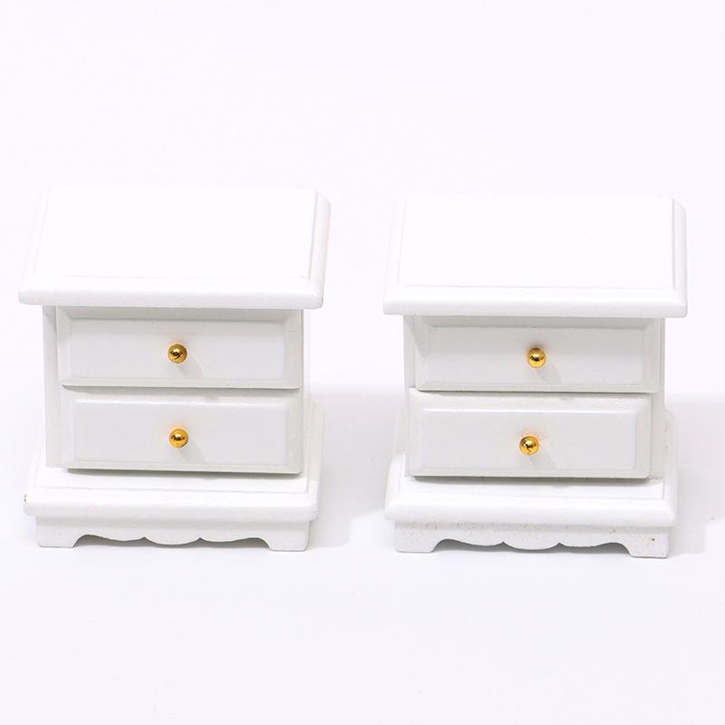 6Pcs 1:12 Dollhouse Miniature White Wooden Bedroom Furniture Set Doll House