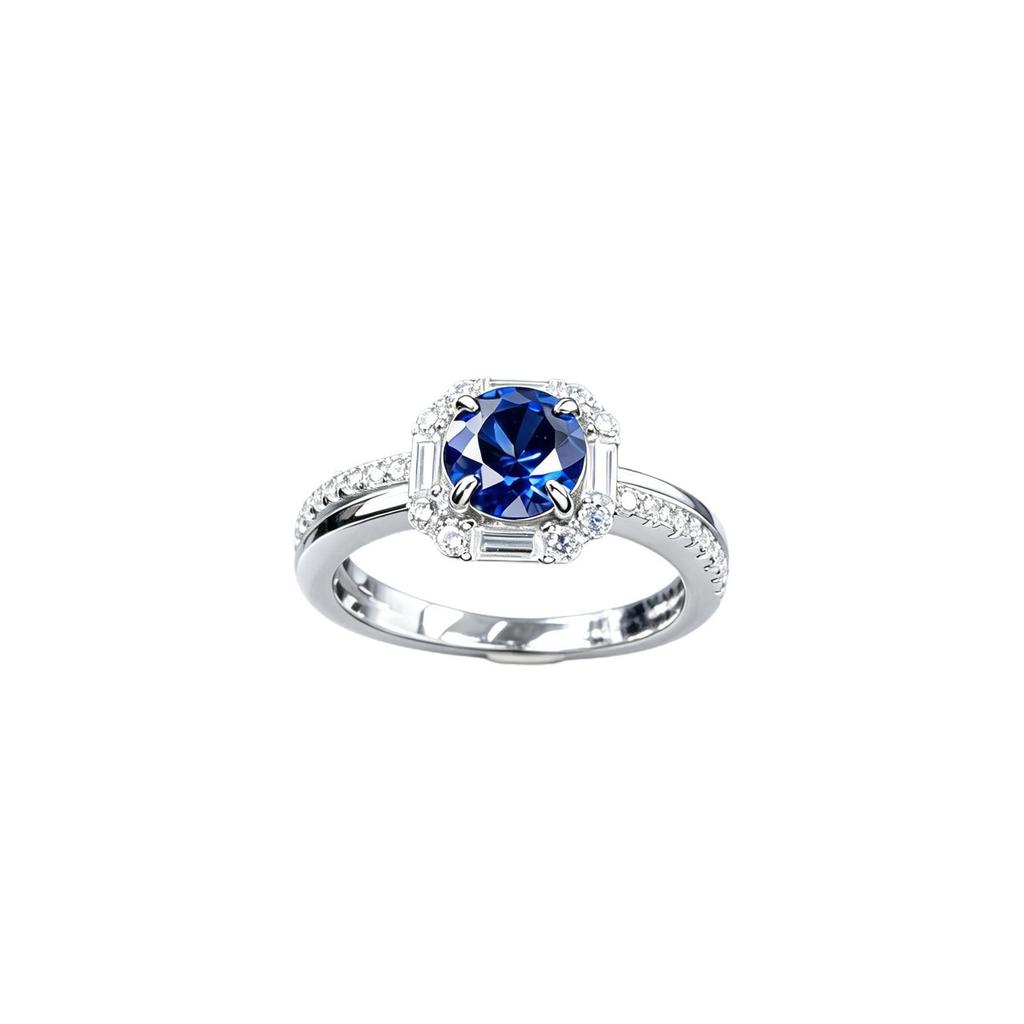 European Style S925 Sterling Silver Octagonal Halo Sapphire & Diamond Engagement Ring