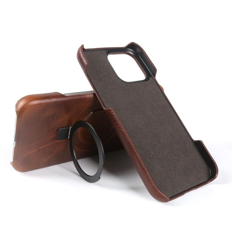 Foldable Bracket Stand Genuine Leather Phone Case For Iphone 16 Pro Max Iphone17 15 14 13 12 11 Kickstand Protective Back Shell