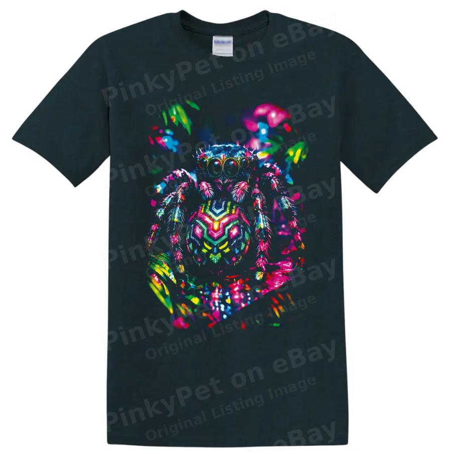 Spider T Shirt Neon Colorful Arachnid Psychedelic Art Graphic Tee Gift Wear