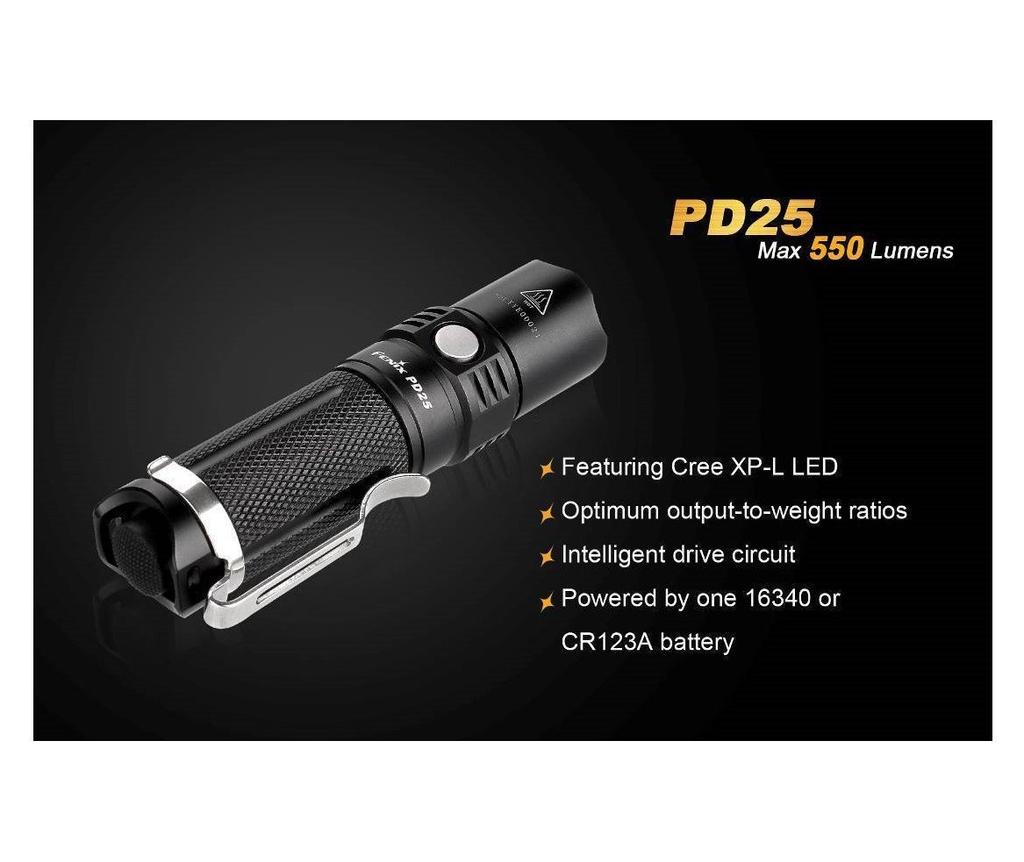 FENIX PD25 LED Tactical Maximum Brightness 550 Lumens XP-L Flashlight,