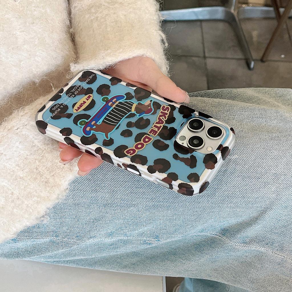 Für iPhone 15 Pro Hülle Leopardenmuster Dackel Muster TPU Stoßfest Handyhülle