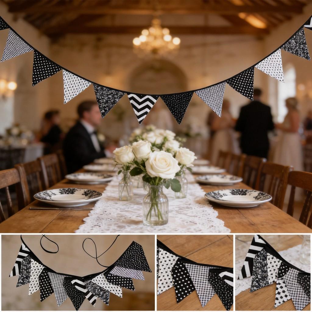 Black White Party Triangle Banner For Nursery Photos And Celebration Settings