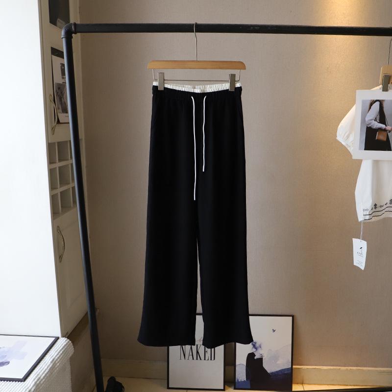 

[Bi Zheng] 2025 Spring/Summer Women s Wide-Leg Color Block Drawstring Pants Extra Large