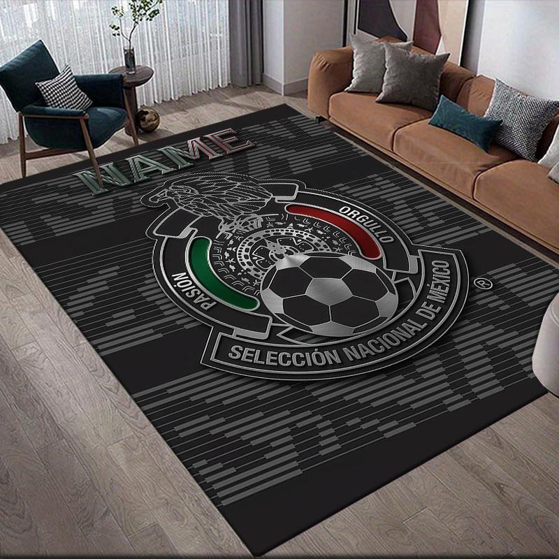 Custom Name,Mexico National Football Team Home Sofa Decoration for Living Room & Bedroom, Non‑Slip Play Flannel Floor Mat for Game Room