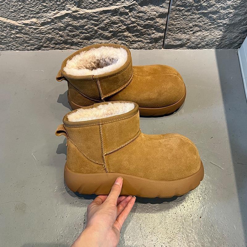 Foam sole leather toe snow boots women's new winter thickened cotton shoes warm short boots