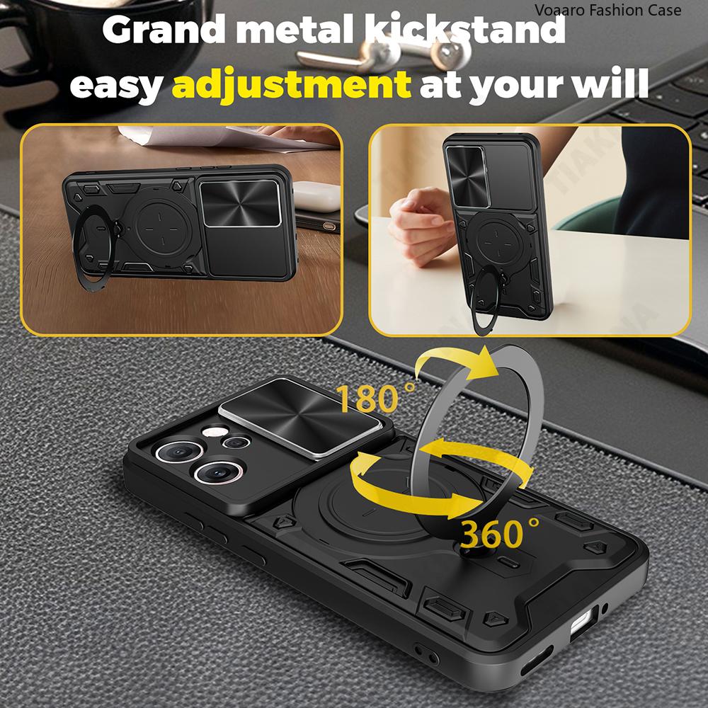 Slide Lens Armor Funda for OPPO Reno14 F 5G Case for OPPO Reno14 Reno 14 Pro 5G Case Magnetic Ring Stand Holder Cover Back Capa