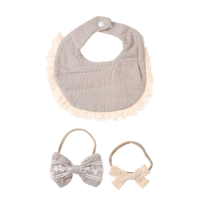 3 Teile/satz Solide Baumwolle Baby Lätzchen & Spitze Stirnbänder Prinzessin Jungen Mädchen Speichel Handtuch Fütterung Spucktücher Haar Bands