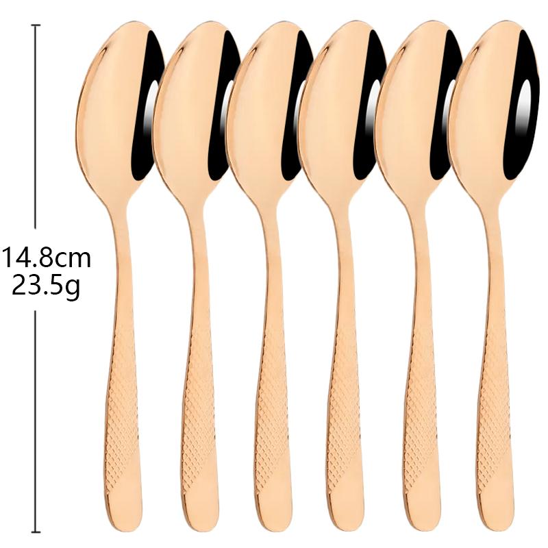 6Pcs Cutlery Stainless Steel Dinner Fruit Fork Colourful Cake Forks With Long Handle Tea Spoons Set for Hotel Party