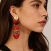 European Red Gradient Dangle Earrings: Gold Silk Thread, Hand-Woven, Metal-Wrapped, Retro High-End Design for Women