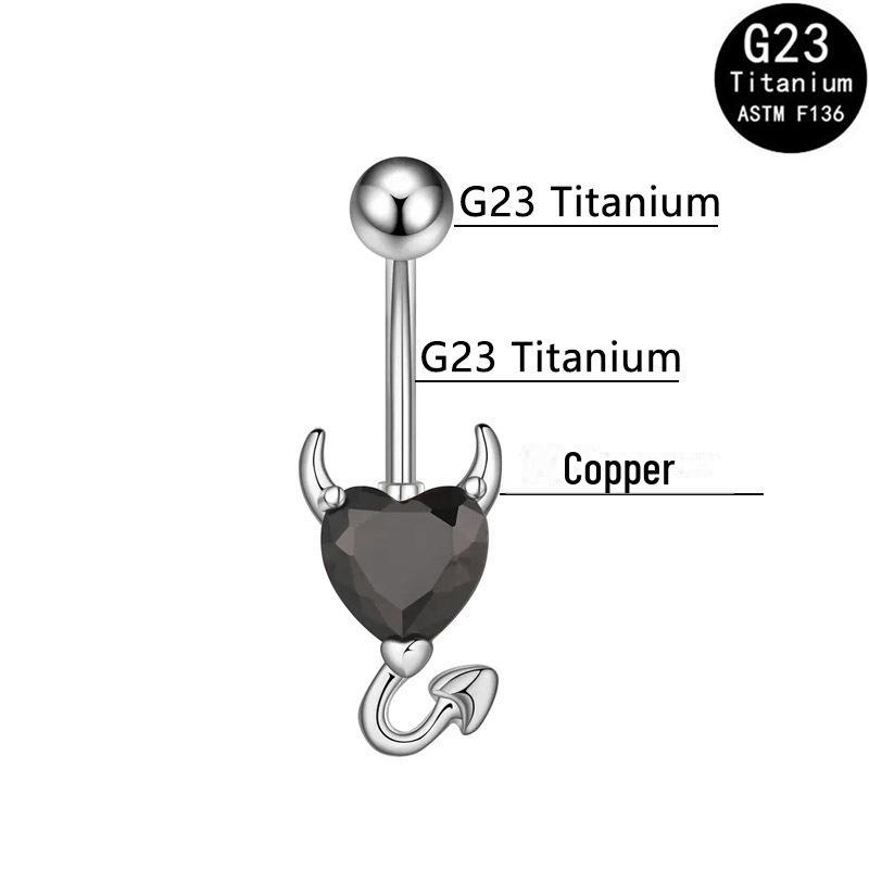 European & American Style G23 Titanium Zircon Devil Belly Button Ring, 14G Body Piercing Jewelry