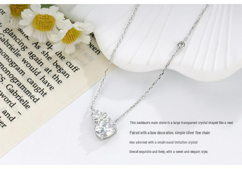 S925 Sterling Silver Zircon Bow Gourd Necklace for Women - Elegant, Versatile Clavicle Chain Pendant