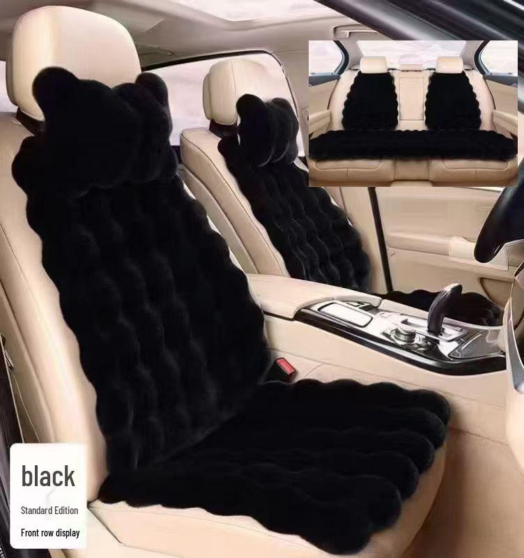 Winter Velvet Car Seat Cushion Set - Thickened Plush, Warm, 3-Piece with Backrest