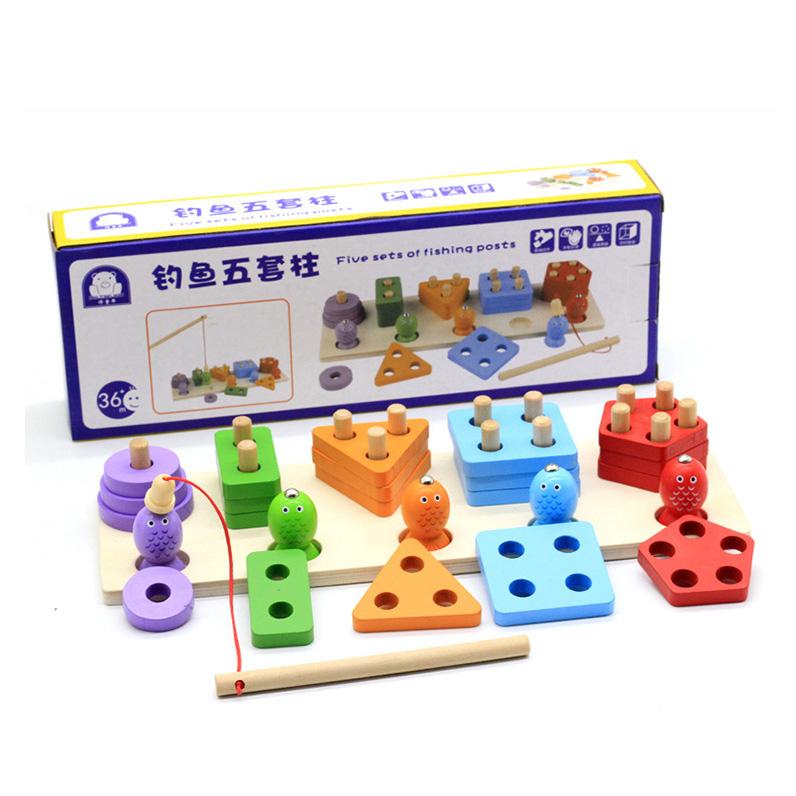 

Shape and Color Puzzle Fishing Game Kids Wooden Montessori Toys Puzzles Blocks Children Learning Educational Toys for Children