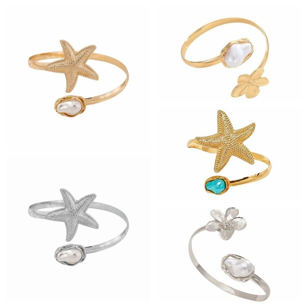 Verstellbares Damen Armband Imitation Perle Armreif Schmuck Seestern Offener Armreif Armbänder Anziehen