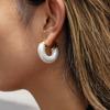 Youthway Elegant Scenic White Resin Pearl Round Earrings With Irregular Design Stainless Steel Hypoallergenic Women'S Earrings