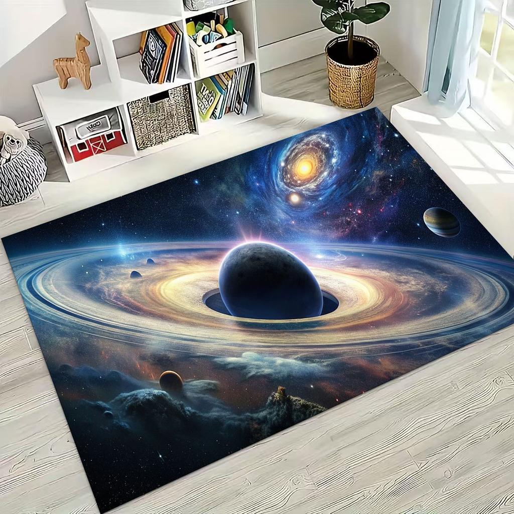 Dreamy Galaxy Universe Space Stars Black Hole Earth Rug for Bedroom Living Room Sofa Home Doormat Decor,Kid Non-slip Floor Mat