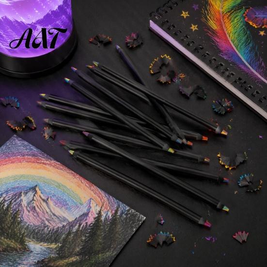 Pencils for Toddlers 12PCS Rainbow Colored Pencils, with Black Wood Barrel And Durable Lead Core, Art Training Sketching Kids Supplies Classroom