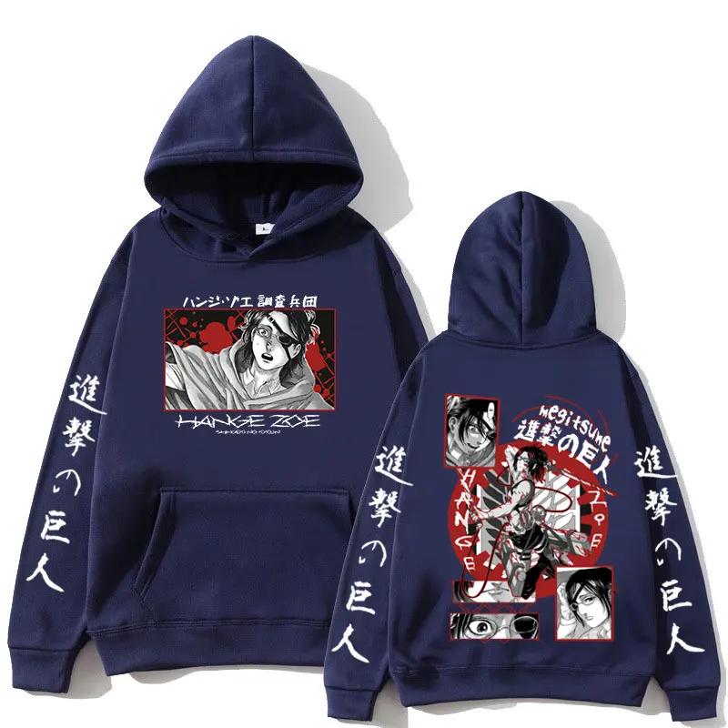 Japanese Anime Attack on Titan Hoodie Hange Zoe Double Sided Graphic Hooded Sweatshirt Shingeki No Kyojin Oversize Hoodies