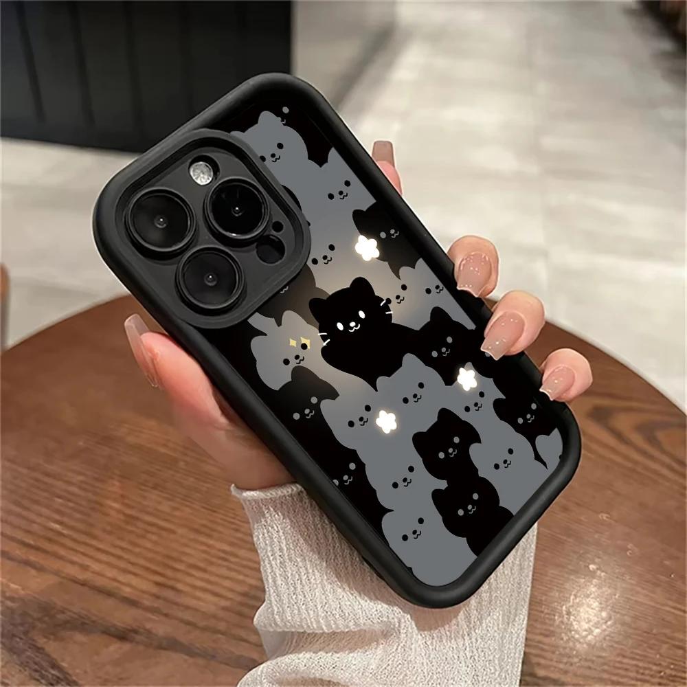 Cute Cartoon Cat Silicone Phone Case For iPhone 17 16 15 14 13 12 11 Pro Plus Max 17 Air 16 E Shockproof Soft Bumper Back Cover