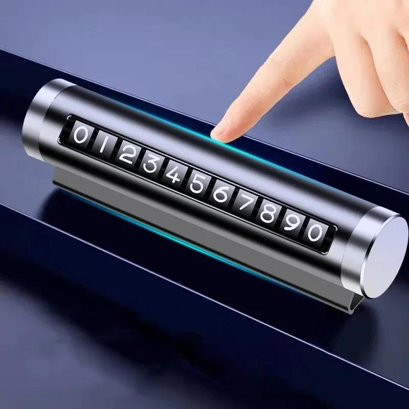 Aluminum Alloy Car Temporary Parking Card Universal Metal Rotate Phone Number Plate Stop Car Styling Auto Interior Accessories