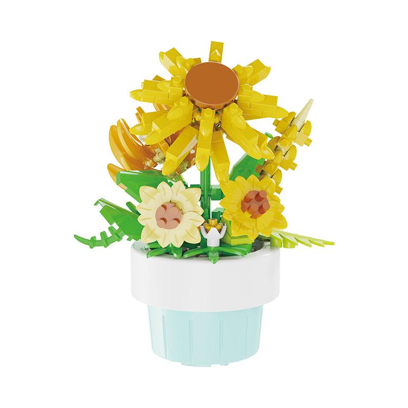 Building Blocks Rose Flowers Bouquet Flower Blocks Bonsai Plant Model Bricks Romantic DIY Home Decoration Toy for Kids Girl Gift