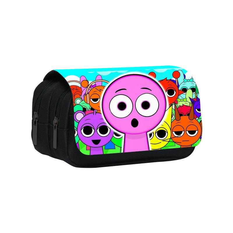 Neues Rhythmusbox-bedrucktes doppellagiges Federmäppchen, Sprunki Musikspiel Schulsachen-Tasche für Grund- und Mittelschüler.