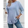 Women's Casual Long Sleeve Knit Hollow Stripe Round Neck Pullover T-shirt Top, Autumn Winter Fashion Top for Crossborder