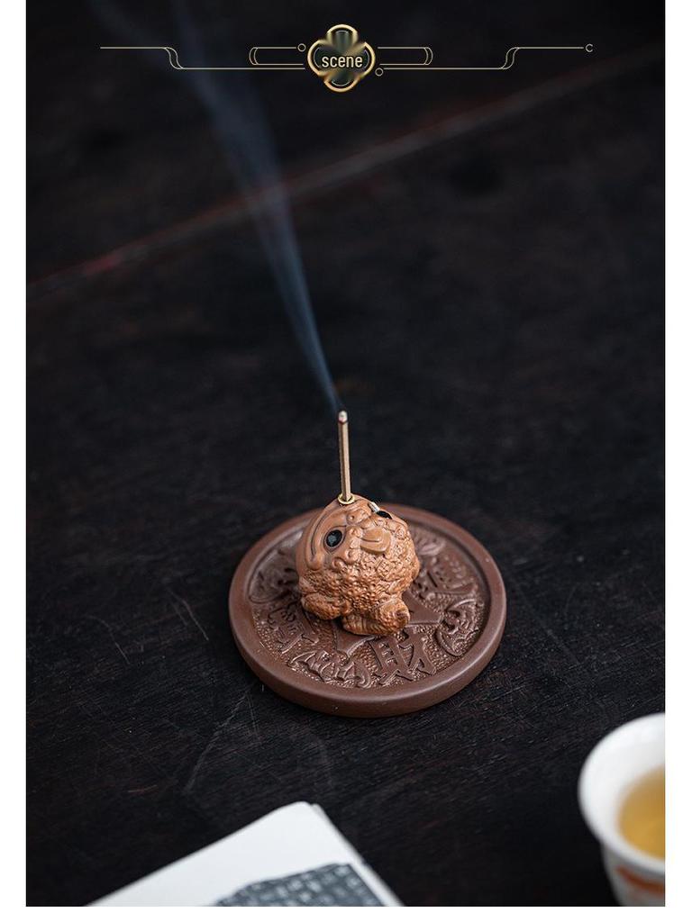 Purple Clay Golden Toad Incense Burner - Indoor Zen Tabletop Aroma Holder