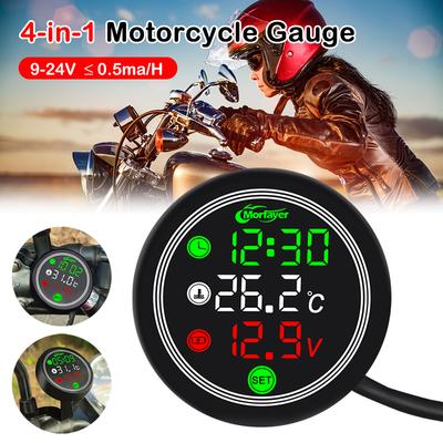 New 12V Motorbike 4 In 1 Universal Mini Full Screen Night Vision Waterproof Temperature Gauge Water Temperature Gauge Voltmeter