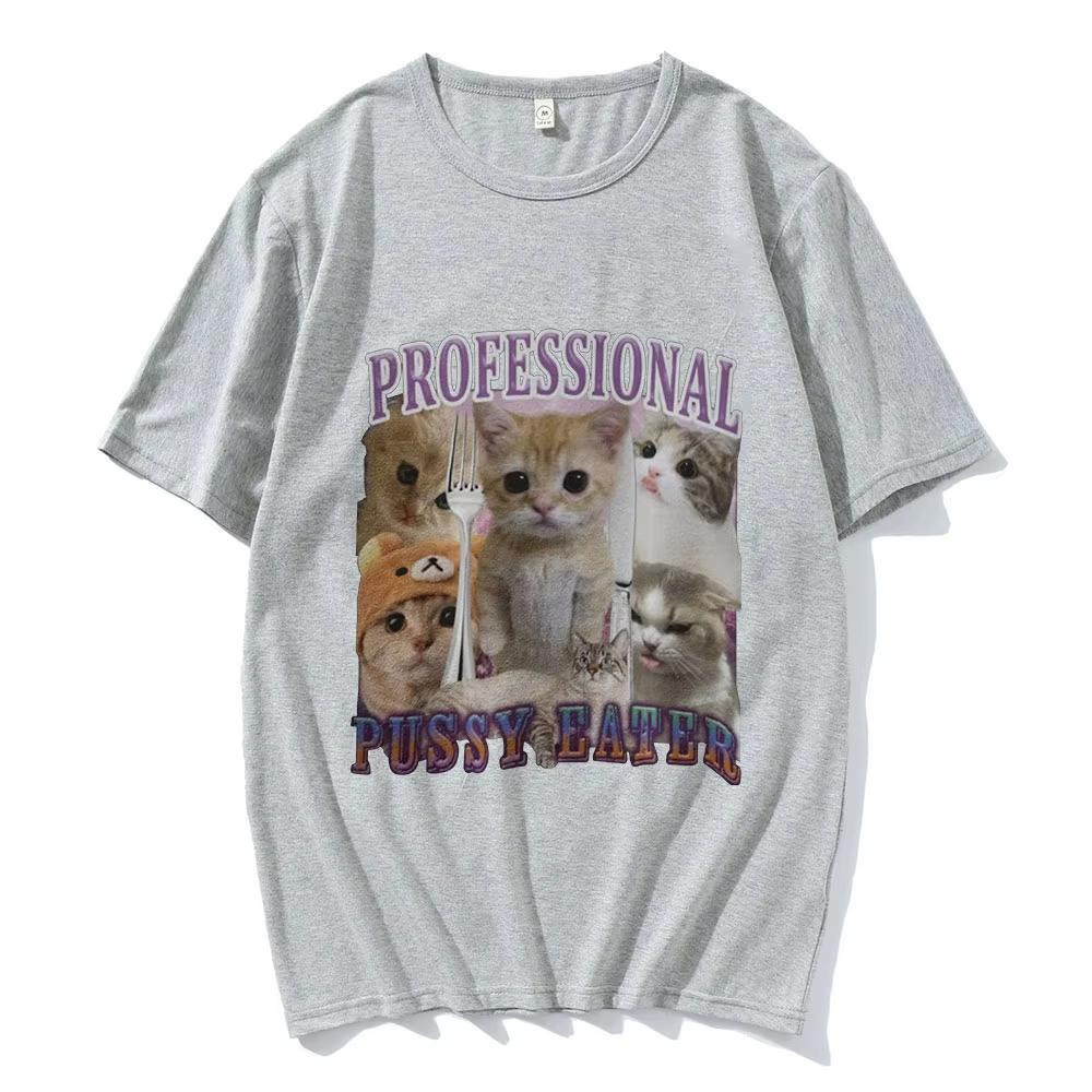 Professioneller Muschiputzer Lustiges Katze Liebhaber T-Shirt Männer Frauen Mode Vintage T-Shirt Baumwolle Lässig Kurzarm Übergroße T-Shirts