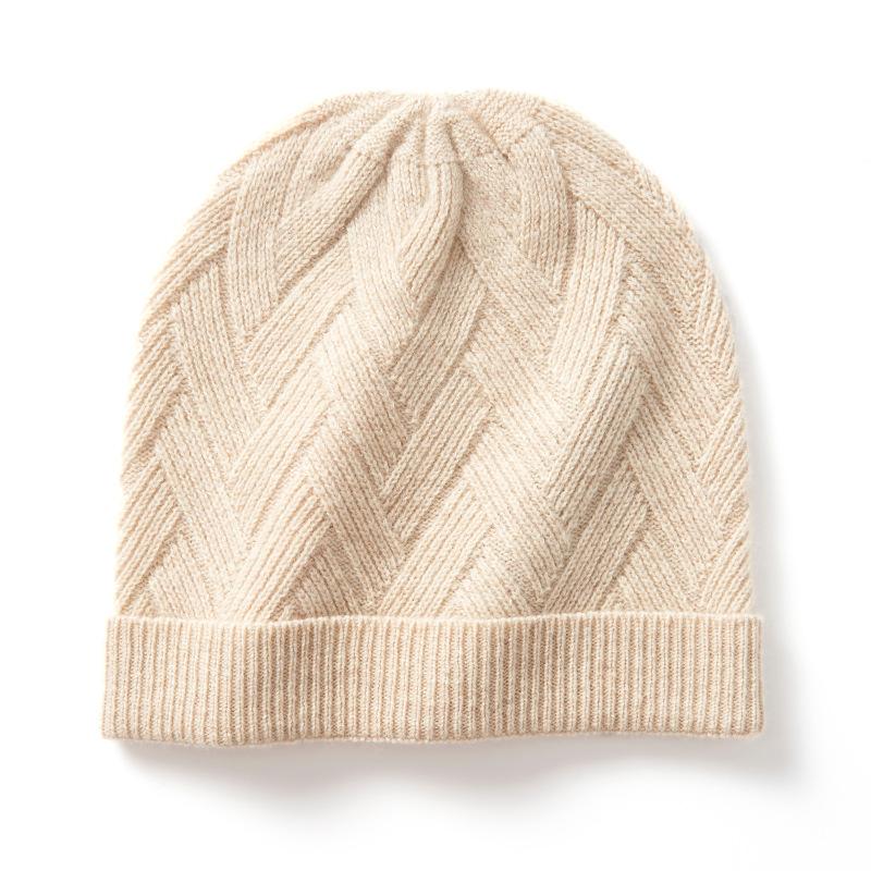 Cashmere Autumn and Winter New Style Women's High End Solid Color Knitted Warm and Fashionable Cross Striped Casual Baotou Hat