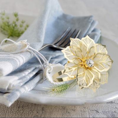 Metal Hollow Flower Rhinestone Napkin Ring for Home and Restaurant Table Decor