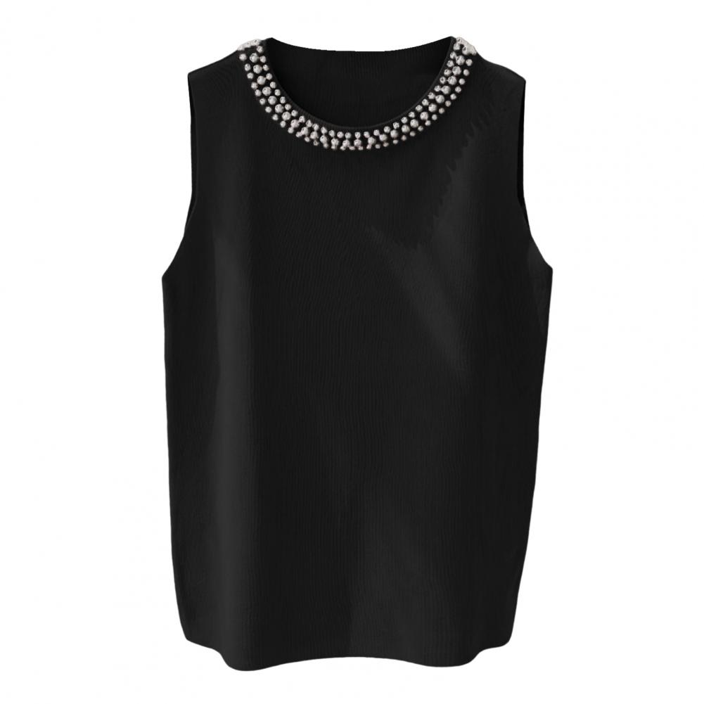 

Свободный крой жилета, элегантный трикотажный жилет с искусственным жемчугом, удобная майка, стильная свободная блузка с 3D-кроем для женщин, футболка без рукавов One Size чёрный