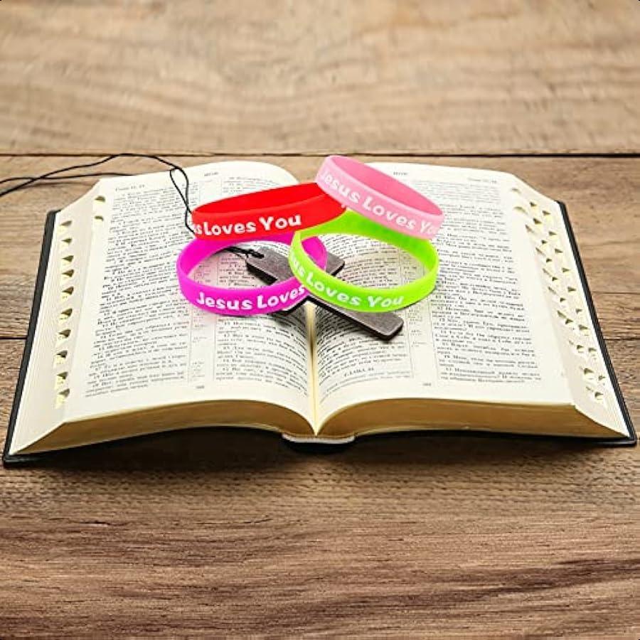 Jesus Loves You Rubber Bracelets Colorful Silicone Christian Jesus Wristbands for Men Women Party Favors Inspirational Bracelet