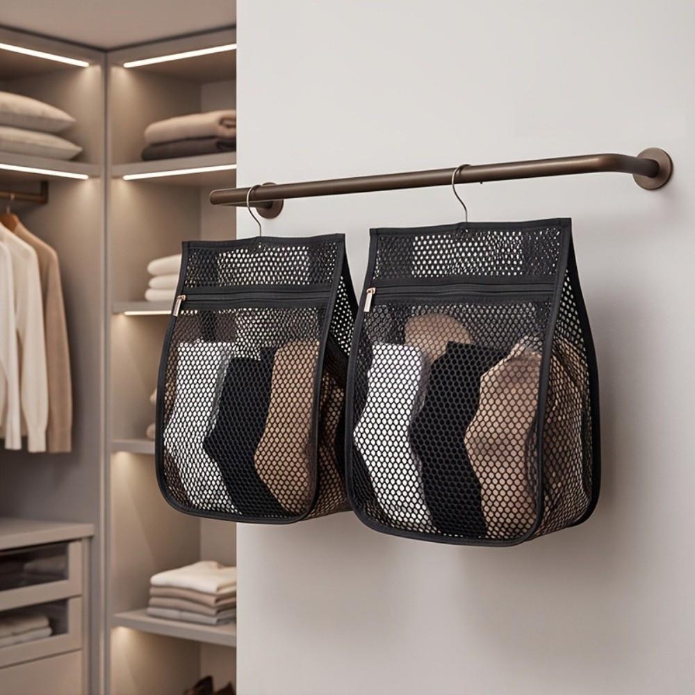 Large Capacity Clothespin Storage Bag Black Mesh Hanging Bag Home Storage Use