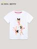 AostaBetty Girls' Short Sleeve Summer T-shirt - European & American Style Fashion Print, Round Neck.