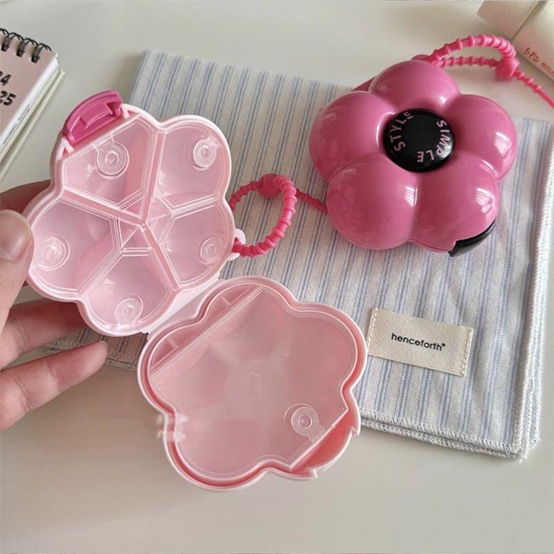 Dopamine Flower Pill Organizer Portable Medicine Case with 6-Compartment Cute Weekly Vitamin Storage Box for Travel & Home