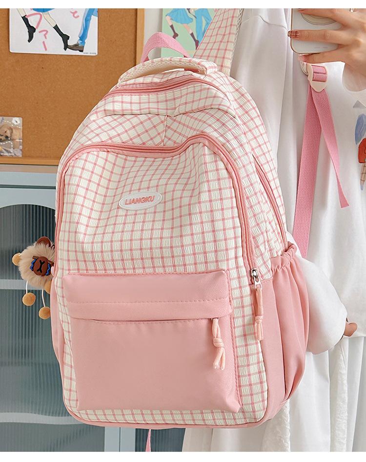Schoolbag Japanese ins Contrast Color Plaid School Bag Female High School College Student Travel Backpack Mommy Bag Lightweight Small Backpack
