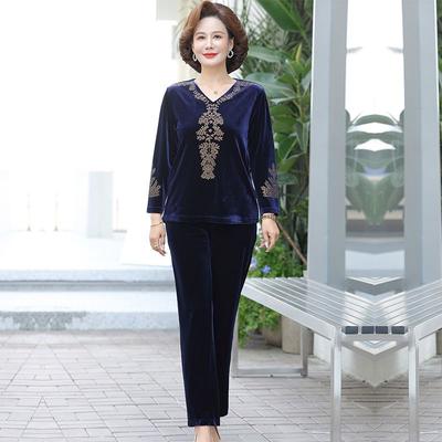 2pcs Pants Suits Spring Autumn Women's Gold Velvet Plus Size Blouse High-waist Velvet Harem Pants Two-piece Set