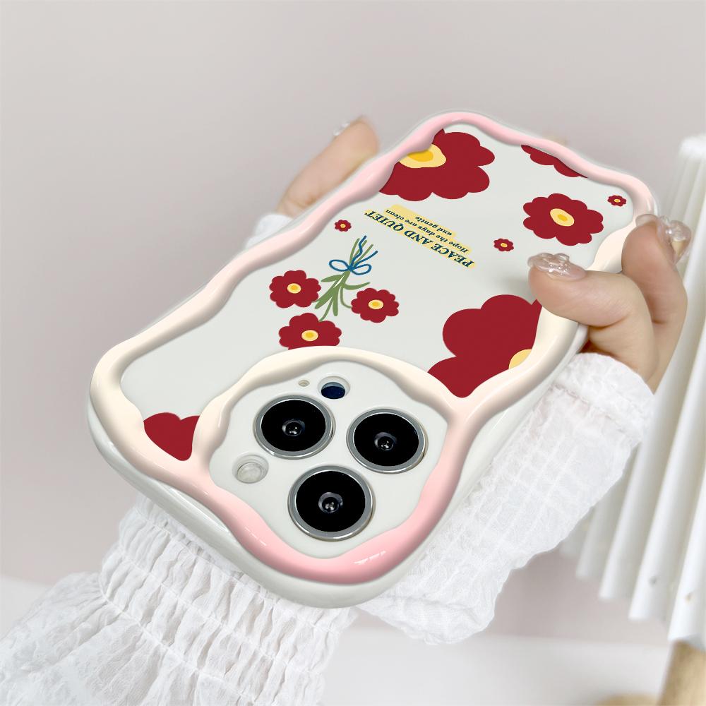 Cartoon Pattern Cream Texture Casing Wavy Edge Soft Silicone Cover Phone Case for IPhone Samsung Huawei Honor Xiaomi Redmi OPPO Realme Vivo Infinix